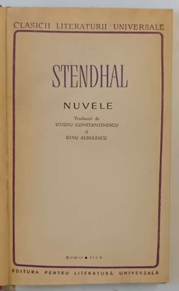 NUVELE de STENDHAL , 1967 *EXEMPLAR RELEGAT