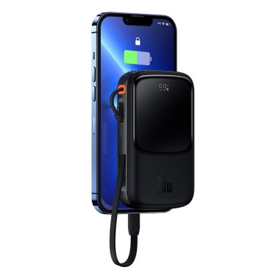 Powerbank Baseus 10,000 mAh cu Cablu Integrat Lightning + Cablu USB-A la Type-C, PD QC3.0, 3A, 20W, PPQD020001, Negru foto