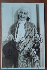 Fotografie tip carte postala, necirculata, George Niculescu-Basu 1882-1964, in opera Cavalerul Rozelor, 1933, cu dedicatie foto