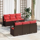 vidaXL Set de canapea cu pernă Manual 7 pcs Maro și roșu poliratan 3346274