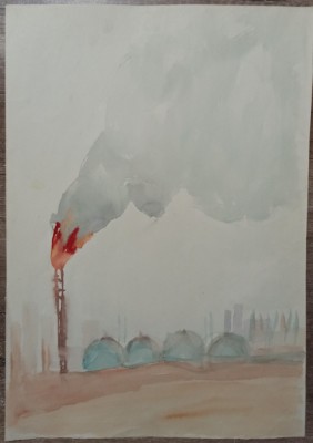 Scena cu incendiu// acuarela nesemnata foto