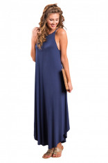 D612-44 Rochie bleumarin, stil maxi, fara maneci, model asimetric foto