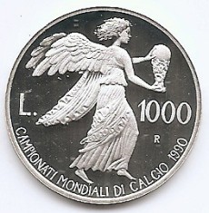 San Marino 1000 Lire 1990 (World Cup) Argint 14.6 g/835, V19 , KM-247 UNC !!! foto