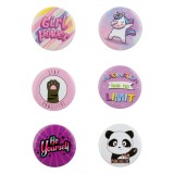 Broșe Metalice, Multicolor, Modele Unicorn și Mesaje Pozitive, Set 6 Bucăți, Diametru 4.4cm, Oem