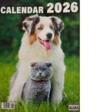 Calendar de perete 6 file. Caini si pisici 2026