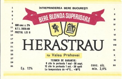 NI484 Etichetă bere superioară Herăstrău, tip Valea Prahovei, &amp;Icirc;ntreprinderea Bere București foto