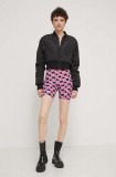 Cumpara ieftin Karl Lagerfeld Jeans pantaloni scurti femei, culoarea roz, modelator, high waist