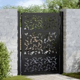 vidaXL Poarta de gradina neagra 105x130 cm Design cu frunze de otel