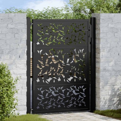 vidaXL Poarta de gradina neagra 105x130 cm Design cu frunze de otel foto