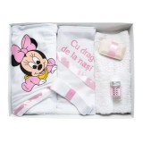 Cumpara ieftin Trusou Botez 6 piese cu text imprimat &quot;Minnie Mouse&quot; ALB - ROZ - TB104