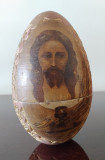 Ou din lemn, sculptat pictat Isus secol XIX sau XX ? 15x9 cm