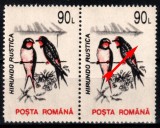 Romania 1993, LP 1314 a, Pasari (uzuale), val. de 90 de lei cu EROARE: fara streasina, pereche cu timbru normal, MNH! RAR!