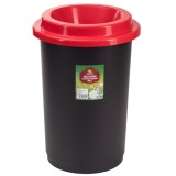 Cos gunoi pentru colectare selectiva Plastina din plastic, forma cilindrica, negru, cu capac rosu, 50L