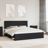 Cumpara ieftin Cadru de pat cu headboard Negru 200 x 200 cm Lemn de pin masiv