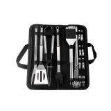 Set 20 ustensile pentru gratar, flippy, din otel inoxidabil, geanta oxford, argintiu