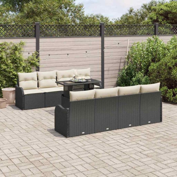 vidaXL Set de canapele pentru grădină cu pernă 7 pcs Negru Rattan poli