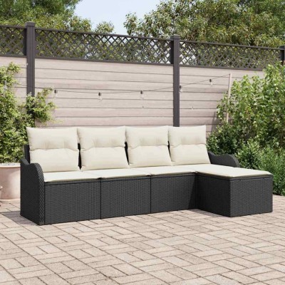 vidaXL Set de canapele pentru grădină cu pernă 5 pcs Negru Rattan poli 3345657 foto