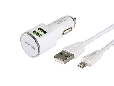 &amp;Icirc;ncărcător 12/24v 2x Usb 3.4a + Cablu Usb&amp;amp;gt; Lightning Maway 63013 foto