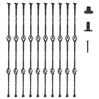 Set 10 stalpi balustrada, Vivatechnix 56 x 56 x 1122 mm, Negru mat, accesorii prindere foto