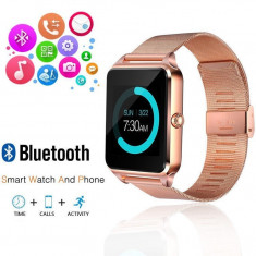 Ceas Smartwatch cu Telefon iUni Z60, Curea Metalica, Touchscreen, Camera, Notificari, Antizgarieturi, Gold foto