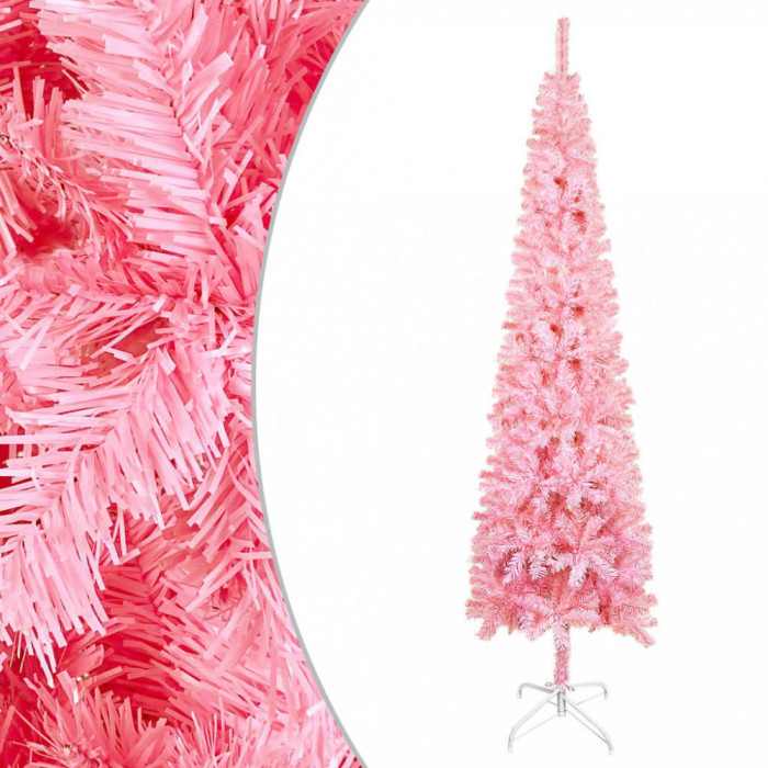 Pom de Crăciun artificial subțire, roz, 240 cm