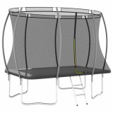 Trambulina dreptunghiulara vidaXL 274x183 cm, 150kg, Gri/Negru, cu plasa siguranta, scara si copertina