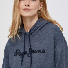 Pepe Jeans bluza Nanette femei, culoarea albastru marin, cu glugă, cu imprimeu