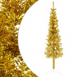 Jumătate brad de Crăciun subțire cu suport, auriu, 180 cm