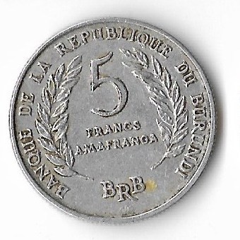 Moneda 5 francs 1969 - Burundi foto