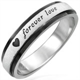 Inel din oțel cu margini negre, Forever Love - Marime inel: 57