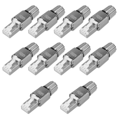 Set 10 Mufe CAT6A RJ-45 pentru cabluri Ethernet CAT6A ecranate, Kwmobile, Argintiu, Metal, 48471.10 foto