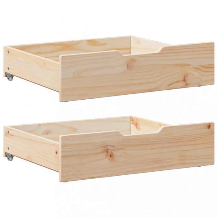 Gossi sertare de pat cu roti, 2 buc., 75x55x16 cm, lemn masiv de pin