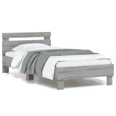 vidaXL Cadru de pat cu tăblie și lumini LED, gri sonoma, 90x190 cm 838748 foto