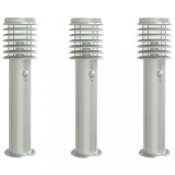 Cumpara ieftin Lampi exterioare de podea senzor 3 buc argintiu 60 cm otel inox