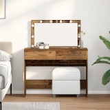 Masa toaleta vidaXL LED, lemn vechi 100x40x120cm, maro, dormitor, machiaj, birou, lemn masiv, stil rustic, 2 sertare