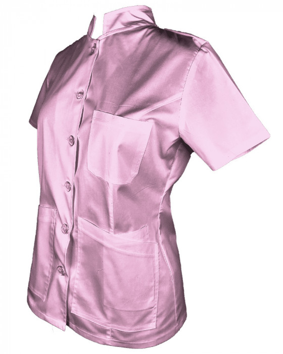 Tunica Medicala Pe Stil cu Elastan, Roz deschis cu nasturi - L