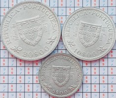 Set 3 monede Portugalia 5, 10, 20 escudos Henry the Navigator 1960 argint - A031