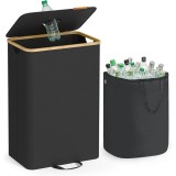 SONGMICS Cos colector pentru sticle si doze,95 L,capacitate 200 de doze,orificiu cu inchidere automata pentru introducere rapida,sac interior deta