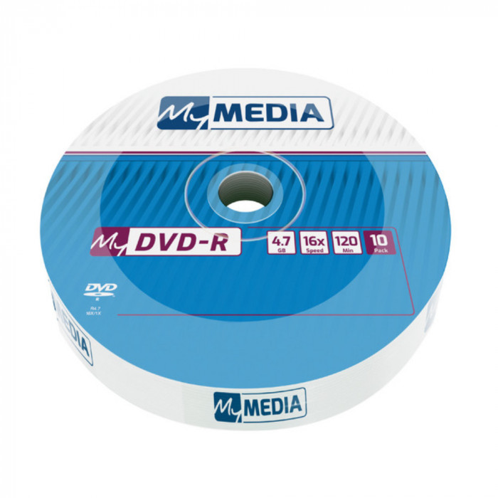 Set 10 DVD-R 4.7 Gb, 16X, My Media 69205, 120 min, cu logo, ambalat in folie