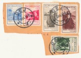 Romania 1931 serie 5 timbre Expozitia Cercetaseasca obliterata pe fragment de plic cu stampila din Dej