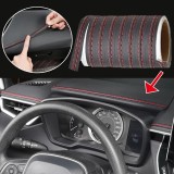 Banda decorativa pentru interiorul vehiculului, lungime 2m, din piele ecologica, culoare neagra + cusatura rosie, AVEX