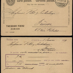 Switzerland 1900 Old postcard postal stationery Zurich to Geneve DB.130