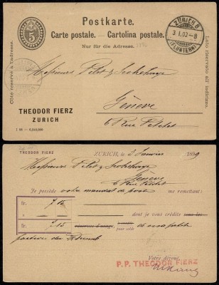 Switzerland 1900 Old postcard postal stationery Zurich to Geneve DB.130 foto