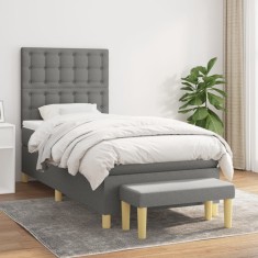 vidaXL Pat box spring cu saltea, gri &icirc;nchis, 80x200 cm, textil 3137430
