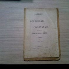 RECTIFICARI si CONSTATARI cu privire la BANCA NATIONALA - I.G. Bibicescu - 1914