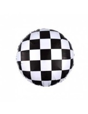 Balon folie rotund carouri albe si negre 45 cm foto