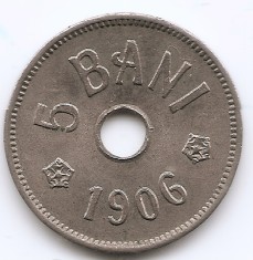 Romania 5 Bani 1906 J - Carol I, Monetăria Hamburg, Cupru-nichel, 19 mm, KM-31 (1)