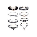 Set 8 Coliere Choker Negre Elegante Ajustabile Femei Textil