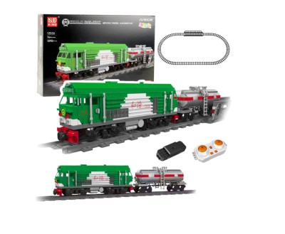 Set blocuri de constructie tren cu cisterna, telecomanda, verde, 51,3x10,1x7,2cm, 1090 piese, Lean 23652 foto