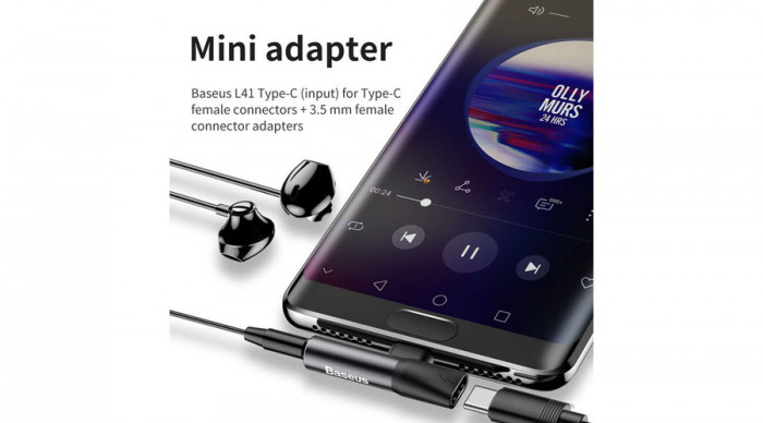 Baseus L41 USB Type-C - Adaptor audio Type-C 3,5 mm negru (CATL41-01)